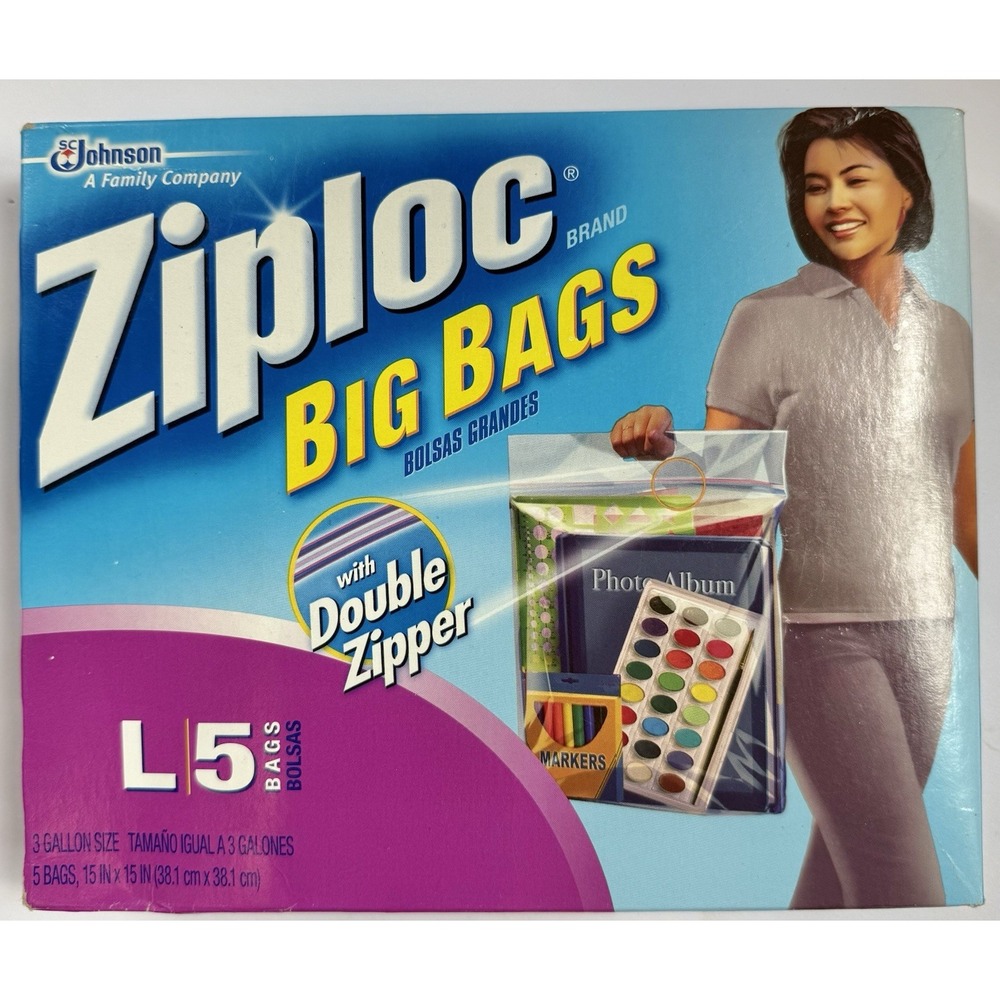 Ziploc Big Bags 5 Count Large 3 Gallon 15x15 Storage Bags Double Zipper 71592